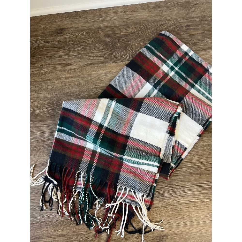 J. Crew Red, Green & White Plaid Super Soft Blanket Scarf, 24"x76"